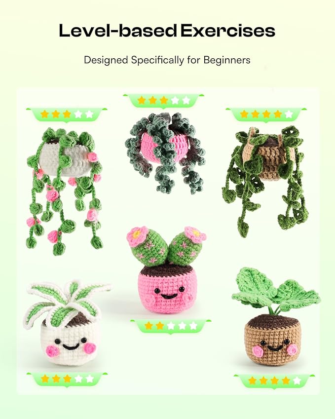 Caydo Crochet Kit for Beginners with Step-by-Step Video Tutorials, Crochet Starter Kits for Adults, Potted Hanging Plants Craft Kit with Yarn Sets for Home/Car Decoration, Gift for All Ages