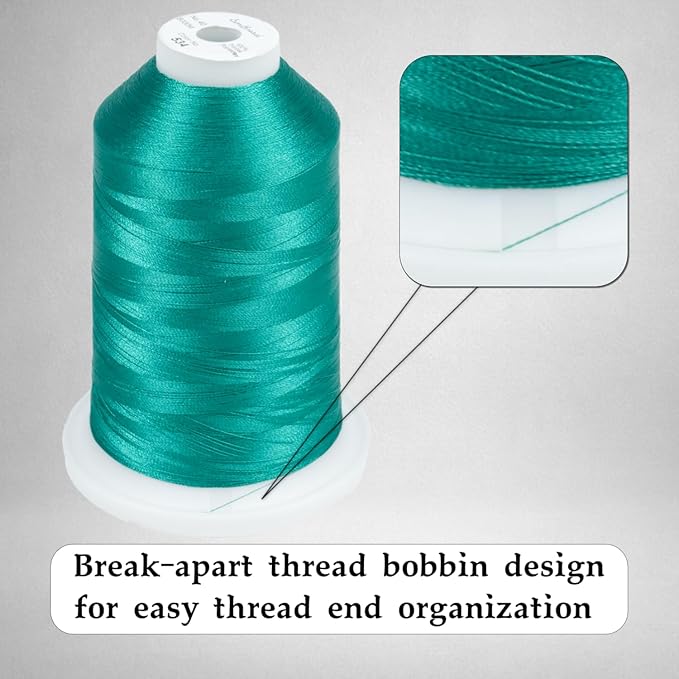 Simthread Trilobal Polyester Thread – 5000M (5500yds) No.40 – Super Sheen, Tangle-Free – Built-in Thread Lock Spool – Compatible with Brother, Singer, Janome & More, Teal Green-534