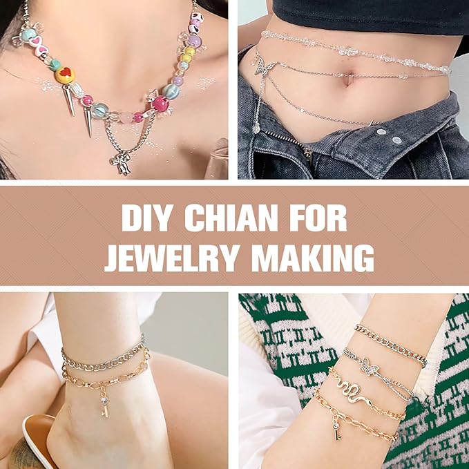 WXJ13 Chains for Jewelry Making 36FT 2 Rolls, Silver Stainless Steel Jewelry Chains with 60 Pieces Open Jump Rings & 40 Pieces Lobster Clasps for Necklace Chain DIY Making Accessories