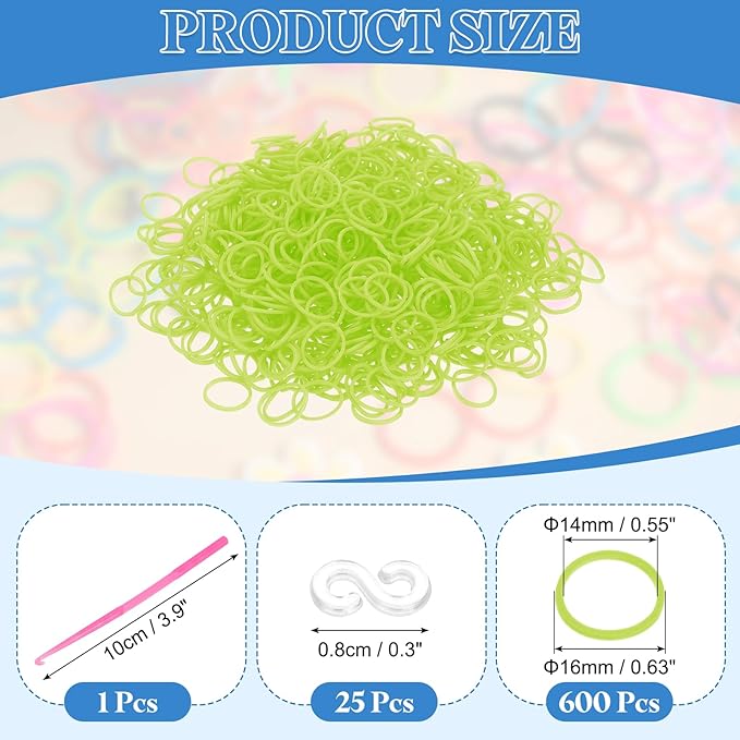 uxcell 600Pcs Loom Rubber Band, Bracelet Making Refill Kit Elastic Loom Band with 25Pcs S-Clips and 1Pcs Crochet Hooks for Weaving DIY Handcrafts, Fluorescent Yellow