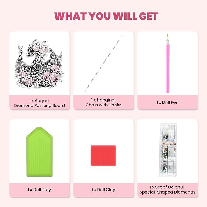 MXJSUA Rose Dragon Diamond Art Hanging Kits for Adults Beginners, DIY Acrylic Special Shaped Crystal Diamond Gem Drills Pendant Art Painting Ornament for Home Wall Decor Gift