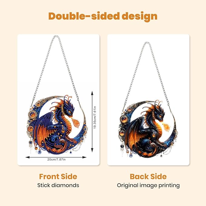 MXJSUA Dragon Diamond Art Hanging Kits for Adults Beginners, Crystal Diamond Suncatchers, Special Shape Diamond Painting Pendant Window Ornament Gifts for Home Garden Door Wall Decor