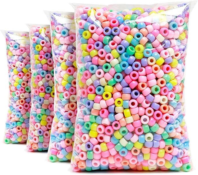 praisebank pony beads, 4000pcs pony beads,candy macaron color, jewelry making, crafts, hair beads, beads for hair braids., x-large pack