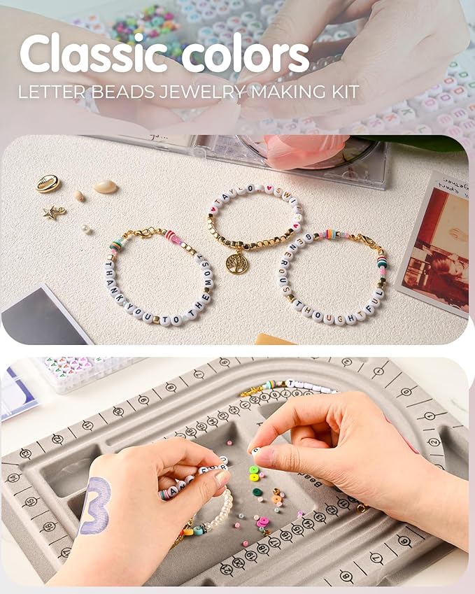 L'EclatDina 2 Box Set Letter Beads, Alphabet Beads for Bracelets, 1900+ PCS Round Number & Heart, 5m Elastic String Jewelry Making Kit, Ideal for Friendship Bracelets (Black+Gold)