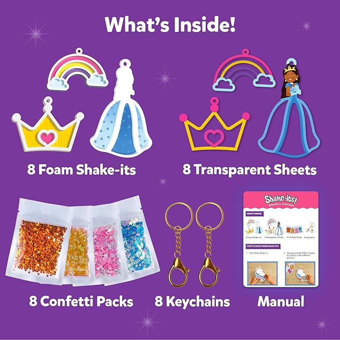 Skillmatics Art & Craft Activity - Shake-its, Unicorns & Princesses, DIY Glitter Craft Kit with Keychains, Creative Travel Toys, Fun Party Favors, Birthday Gifts for Girls & Boys Ages 4, 5, 6, 7, 8, 9