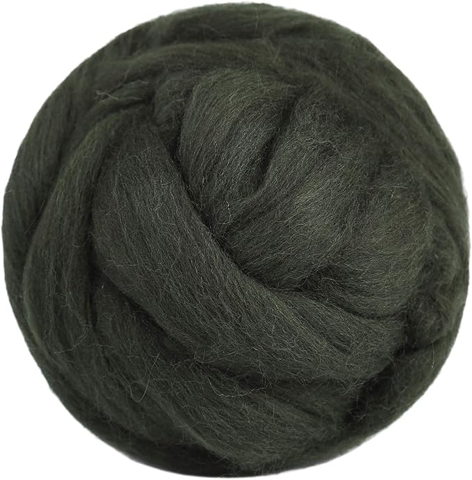 3.53oz Wool Roving, Wool Felting Supplies, Pure Wools, Chunky Yarn, Spinning Wool Roving for Needle Felting Wet Felting DIY Hand Spinning (Dark Green)