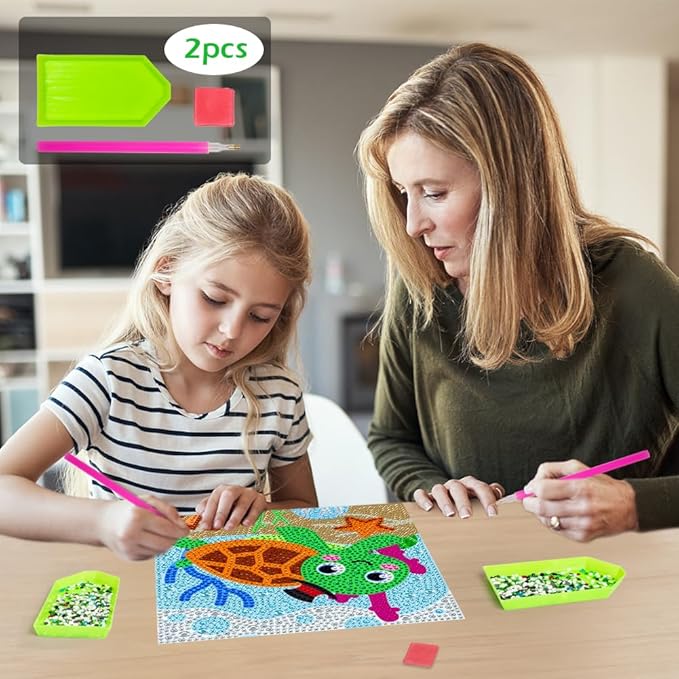 QEUOYSS Diamond Art Kit for Kids with Wooden Frame Art and Crafts for Kids Ages 6-8 -10-12 Easy to DIY Diamond Art for Kid and Adult Beginners Home Wall Decoration (Turtle)