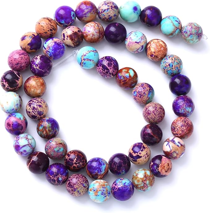 60PCS 6mm Natural Galaxy Sea Sediment Jasper Beads Gemstone Round Loose Spacer Stone Beads for Jewelry Making DIY Bracelet Necklace 15 Inch