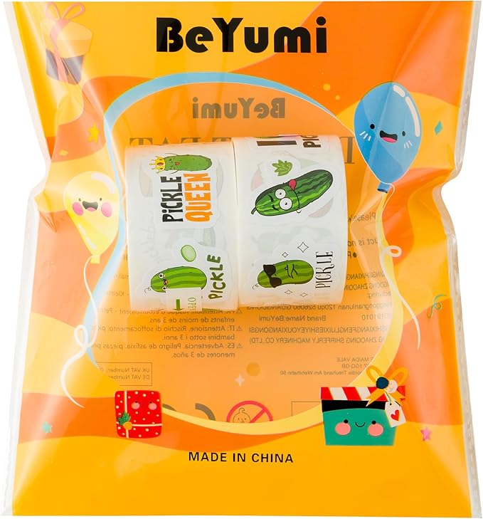beyumi 1000pcs pickle cartoon stickers for kids in 2 rolls funny graphic aesthetics cucumber stickers waterproof vinyl sticker for scrapbooking bottle skateboard guitar luggage party decor gifts teens