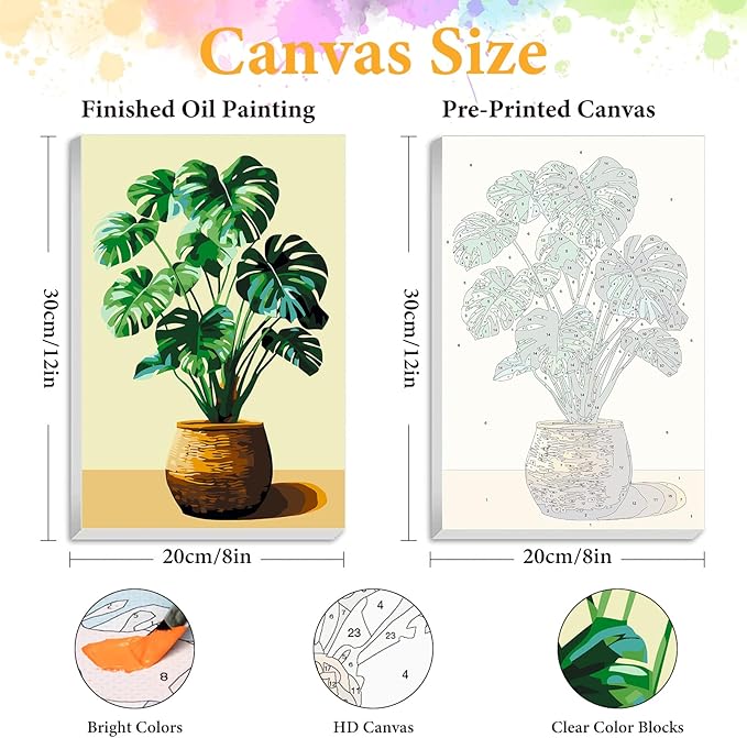 Framed Paint by Numbers Kit for Adults Beginner Plant, Adult Paint by Number Kits on Canvas Framed Potted Plant, DIY Acrylic Oil Painting by Numbers with Frame, Perfect for Home Decor 8 X 12 Inch