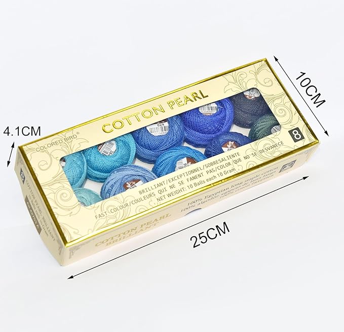 Double Mercerized Egyptian Long Staple Cotton Pearl Thread Ball 10 Grams Rainbow Color Embroidery Thread 10 Colors per Box for Crochet Hardanger Cross Stitch Hand Embroidery,Blue Series