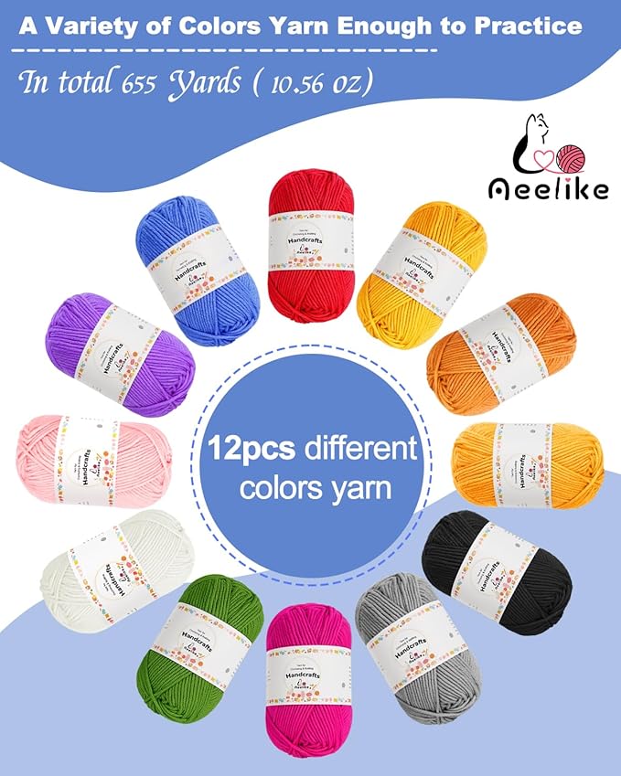 Aeelike Crochet Kit for Beginners Young and Old, First Crochet Kit for Adults Include 23pcs Crochet Hooks, 655 Yards Yarn Set for Crocheting, Instruction, Bag, Crochet Accessories and Supplies, Navy