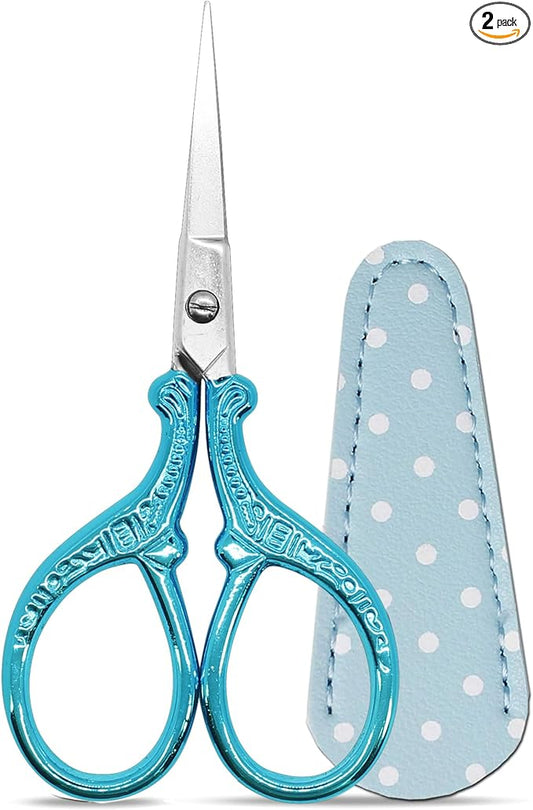 Embroidery Scissors 3.6Inch Crafting Scissors with Leather Cover Stainless Steel Sharp Tip Shears for Needlework DIY Craft Thread Cutting Artwork Cross Stitch