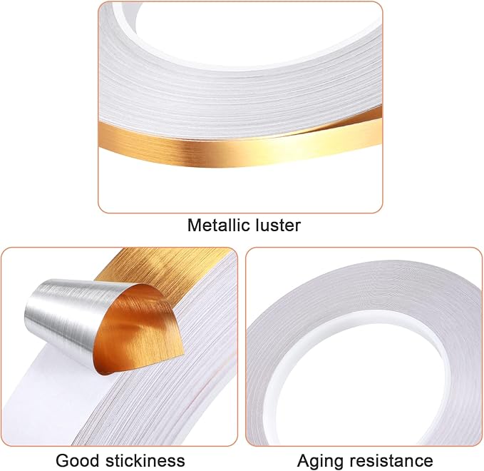 Zonon 3 Rolls Multi Size Self Adhesive Polyester Film Tape 1/5, 4/5, 7/5 Inch Washi Metallic Tape for Detailing Accent Graphic Arts for Walls Cars and Boats Trim(Gold)