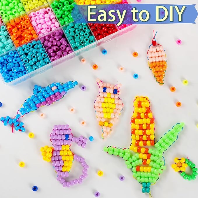 2880Pcs Pony Beads for Jewelry Making, 24 Color Plastic Pony Beads Bulk, 6×9mm Friendship Bead Bracelet Kit for Hair Braiding, Keychains, Necklaces, DIY Crafts Gifts