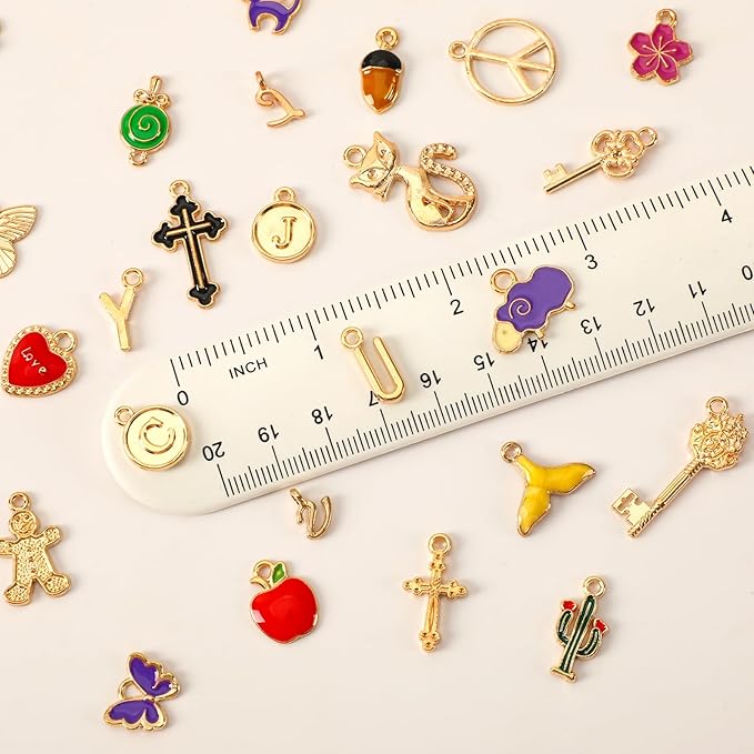 SANNIX 350Pcs Charms for Jewelry Making, Assorted Enamel KC Gold Mixed Alphabet Letters Charms Bulk for Bracelet Necklaces Earrings Making Supplies