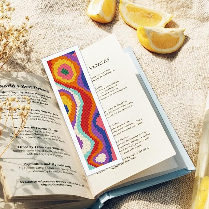 ORIGACH 6 Pcs Cross Stitch Bookmark Kit for Beginner Adults, Modern Abstract Stamped Embroidery Bookmark Kit with Instruction for Starters Printed Cross Stitch DIY Kits for Book Lovers