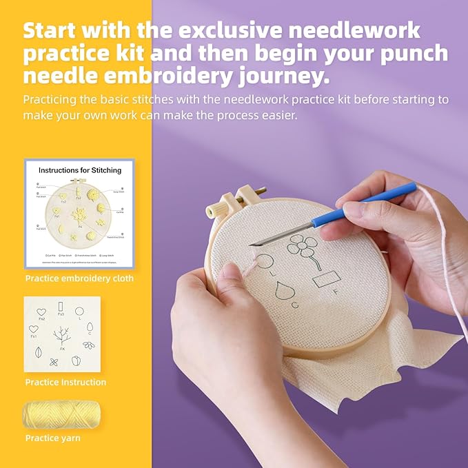 Punch Needle Kits Adults Beginner,Embroidery kit for Beginners,Punch Needle kit for Beginners, Includes All Tools and Materials,Easy to Follow Instructions and Videos(Clownfish + Sea Turtle)