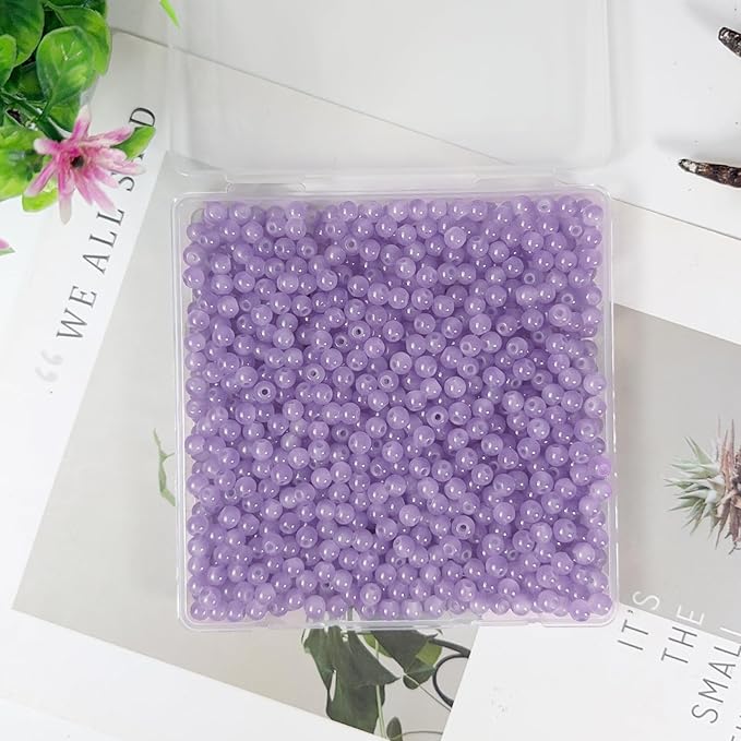 6mm Round Glass Beads for Jewelry Making, 900Pcs Glass Seed Beads for Bracelets, DIY Crafts (Purple)