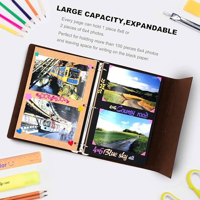ThxMadam Leather Scrapbook Album 60 Pages Vintage Love Photo Album,11 * 8.1 Inch Scrapbook for Couples-DIY Memory Book,Birthday/Wedding Guest Book Gift for Anniversary Mother's Day
