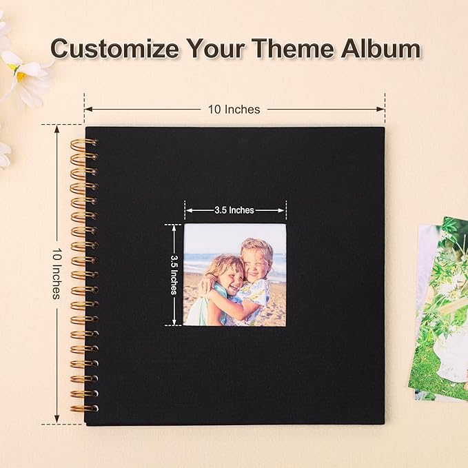 Scrapbook Photo Album 10x10 Inches 40 Pages Hardcover Kraft Paper Linen Cover Scrap Book Memory Book DIY Scrapbook Albums for Wedding Baby Boyfriend Travel Anniversary Family, Black
