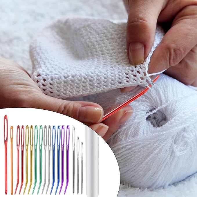 17pcs Large Eye Darning Needles, Yarn Needle Set Large-Eye Blunt Needles Wool Needles for Embroidery Tapestry Needle Macrame Needle Kit for Crocheting Sewing Gift Supplies (3 Types)