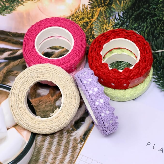Honbay 6 Rolls of Lace Tapes Fabric Trim Decorative Tapes Lace Pattern Self-Adhesive Tapes Washi Tape Masking Tape for Scrapbook Drawers Cups Books Hats Bags Crafts - 6 Colors, 16mm x 2yards (B)