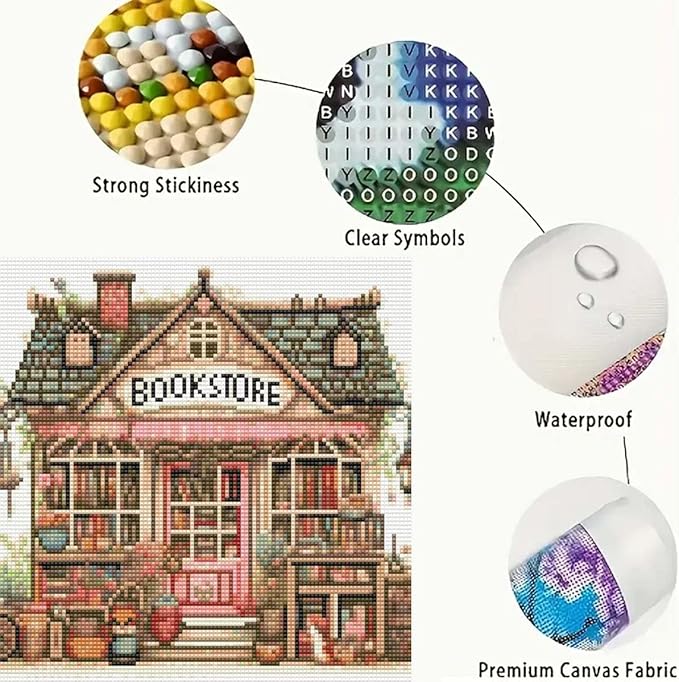 GEMFAMILY 5D Diamond Painting Kits for Adults, Book Store Diamond Art Painting Kits for Beginner, DIY Full Round Drill Diamond Dots Gem Craft for Adults for Home Wall Decor13.8x13.8 inch