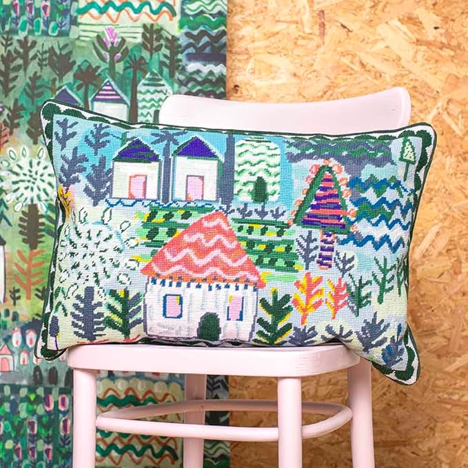 Scheepjes Lucy Tiffney Tapestry Kit, Little Houses 24 x 16 in, Yarn Canvas Pattern, Pure Sheep Wool, 1 pc