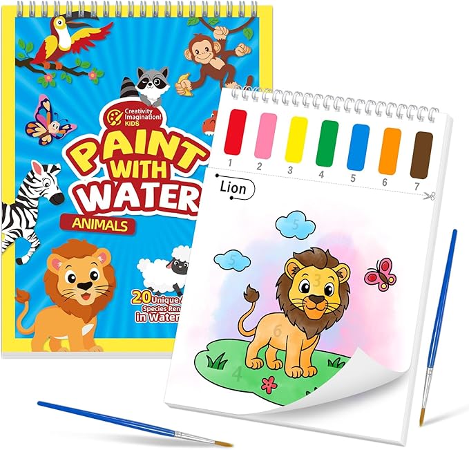 SOCOLER Paint with Water Coloring Books for Kids,Animal Theme Mess Free Watercolor Painting Papers Sets for Toddlers,Water Color Paint Kit,Art Craft Birthday Gift for Ages 1-3, 4-8