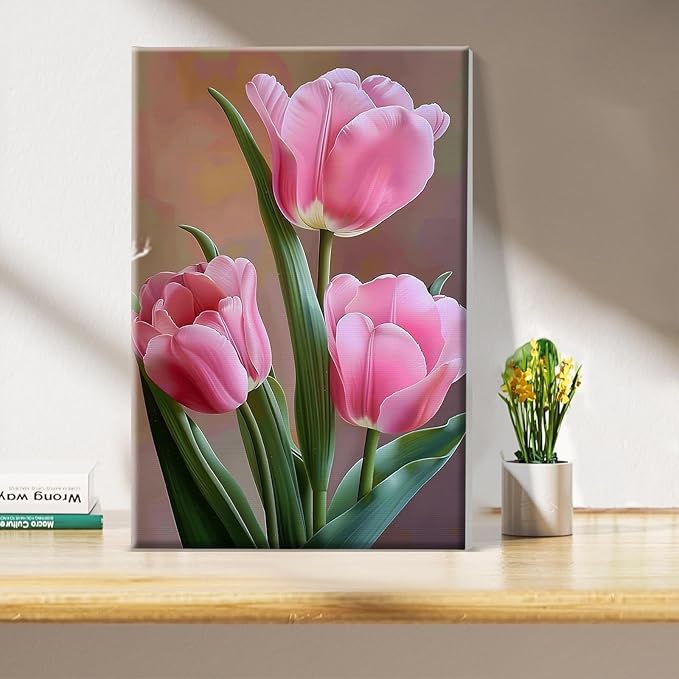 JOOZ Paint by Numbers Kit for Adults Flowers Paint by Numbers Kit with Frame DIY Tulip Paint by Number with Easel Floral Adult Paint by Number Kits Canvas for Gift Home Wall Decor 7.87x11.81 Inch