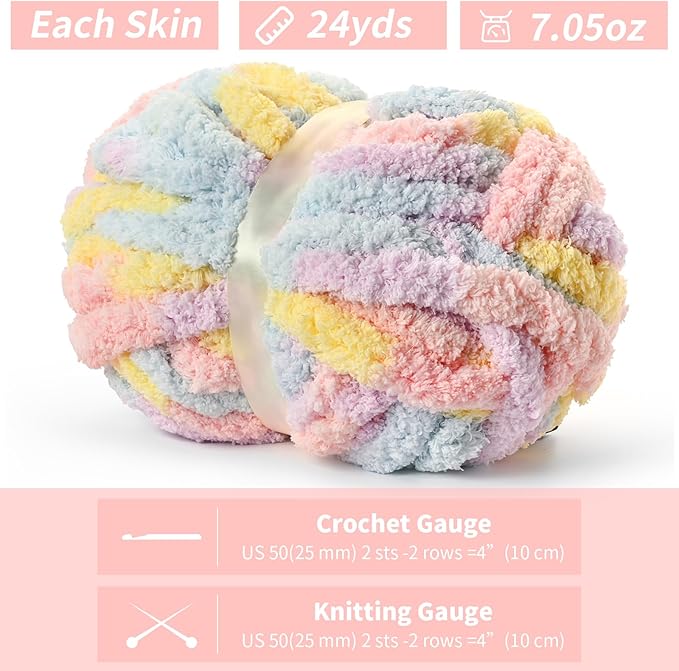 10 Pack Jumbo Chunky Yarn for Hand Knitting, Fluffy Chunky Chenille Yarn for Crocheting, Variegated Chunky Knit Baby Blanket Yarn, 240 yds /70.5 oz Super Bulky Yarn（Macaron）