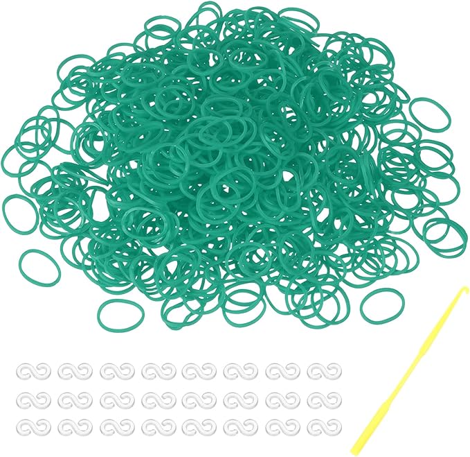 MECCANIXITY 600 Pcs Loom Rubber Bands Kit with 25 Pcs S-Clips 1-Hook Rubber Bands Refill Bracelet Making Kits for Weaving DIY Handcrafts Gift, Dark Green