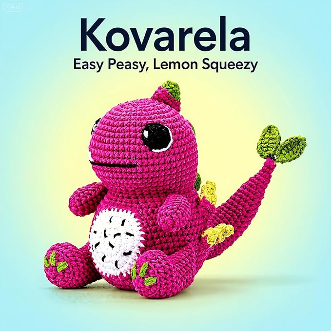 Kovarela Beginners Crochet Kit with Simple Crochet Yarn - with Step-by-Step Video Tutorials (Red Dinosaur)