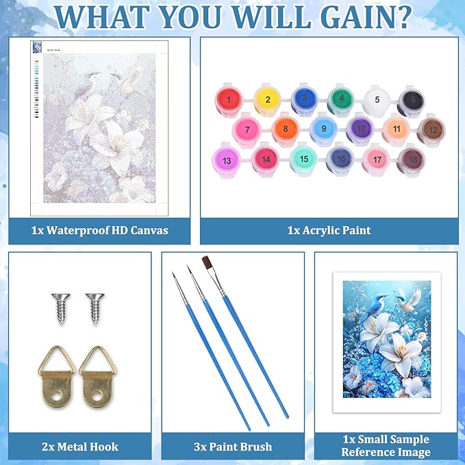 MAXBYE Birds Paint by Numbers, Flower Adults' Paint by Number Kits, DIY Acrylic Paint Kit for Adults Beginners Unframed, Easy Oil Paint by Numbers Canva for Home Wall Decor 12x16inch