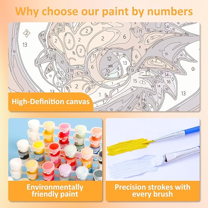 Paint by Numbers Kit for Kids with Frame, Dragon Paint by Numbers for Kids Ages 4-8-12, DIY Dragon Acrylic Oil Painting for Home Wall Art Decor Gift 7.8x7.8 inch (with Frame Easel)