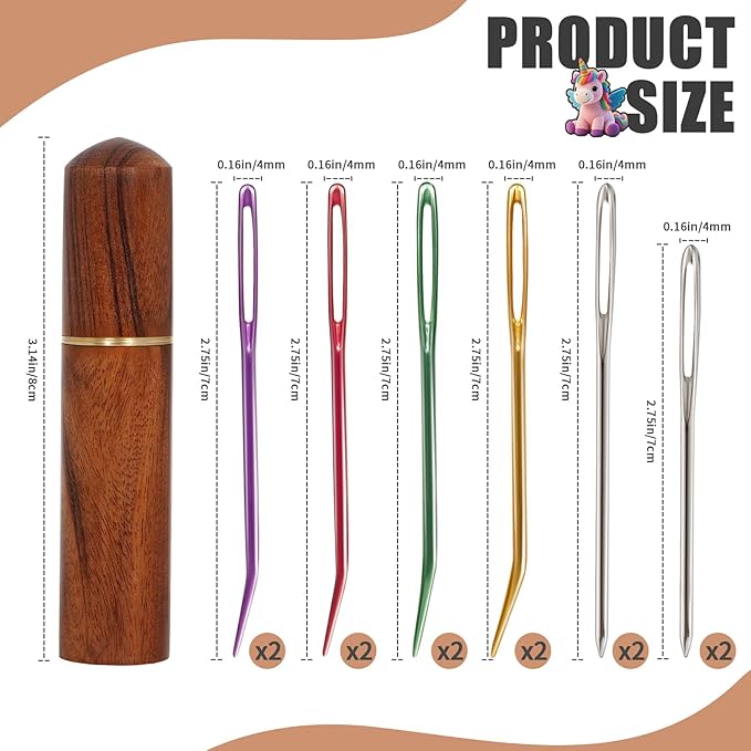 KaiserNgu Yarn Needles, 12 Pac Large Eye Sewing Needle Kit, Darning Tapestry Needles, with Wood Storage