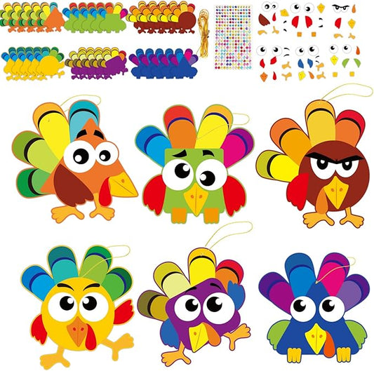 chiazllta 30Pcs Thanksgiving Craft Kits DIY Turkey Craft, Fall Art Craft Make Your Own Turkey Card Sticker Set for Home Game Activities