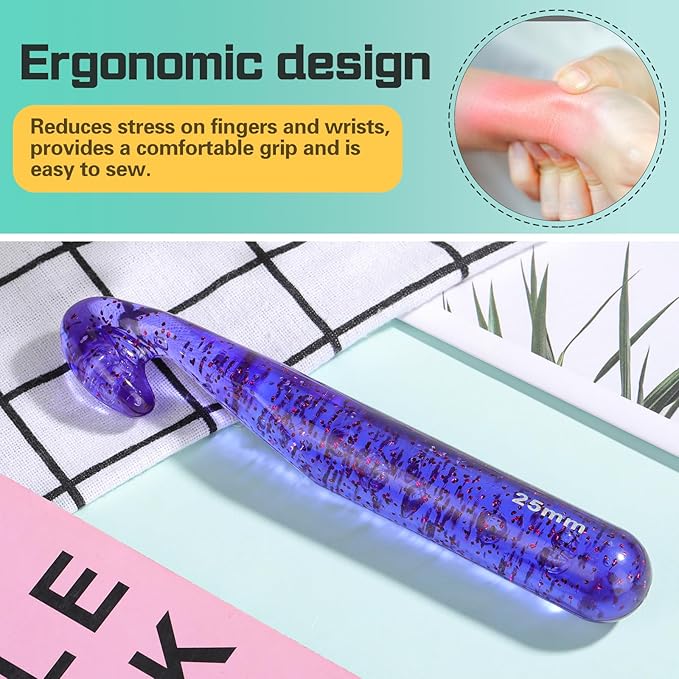 25 mm Large Crochet Hooks, Ergonomic Handle for Arthritic Hands, Professional Huge Crochet Needles, Colorful Transparent Crochet Hook for Beginners and Crocheting Yarn(25 mm)
