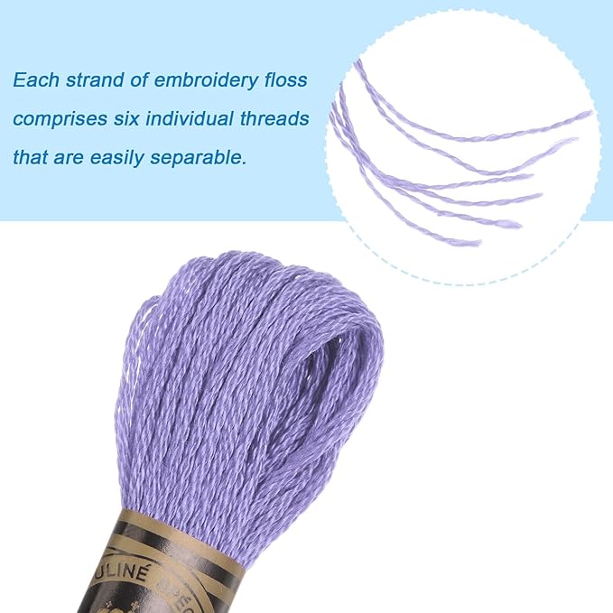 HARFINGTON 12 Skeins Embroidery Floss 8m Each Egyptian Long Fiber Cotton Cross Stitch Thread 26S/2x6 for Embroidery Projects Bracelet, Lavender