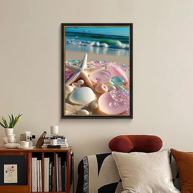 Fountor Beach Diamond Art Kits for Adults, Sea Stone Diamond Painting Kits for Adults Beginners, DIY 5D Beach Landscape Diamond Painting with Round Gem Art Kits for Gift Home Wall Decor 12x16 Inch