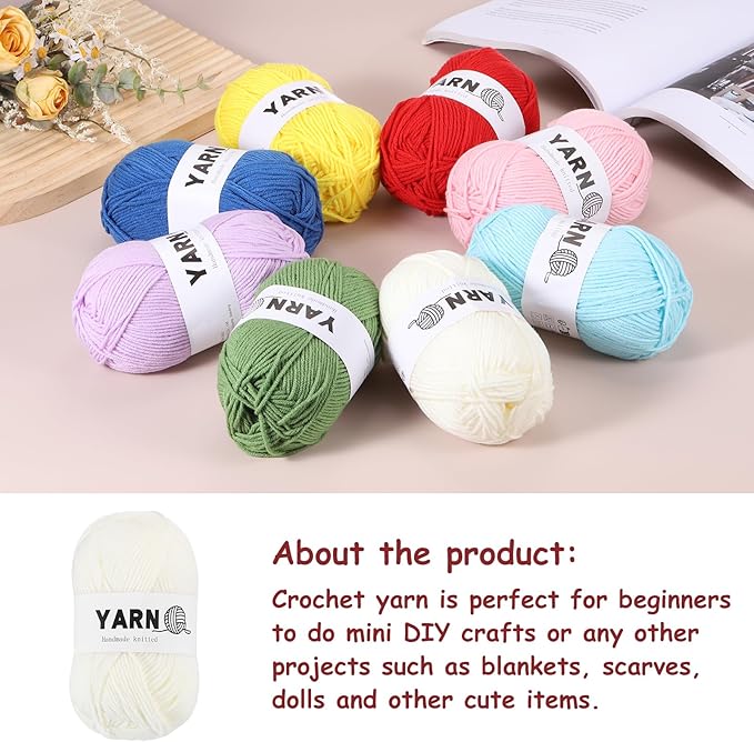 6Pcs Cream White Acrylic Yarn 790 Yard 4 Ply Soft Crochet Yarns Sport Weight Yarn,[for DIY Crocheting Knitting Craft Blankets Hats]-300g