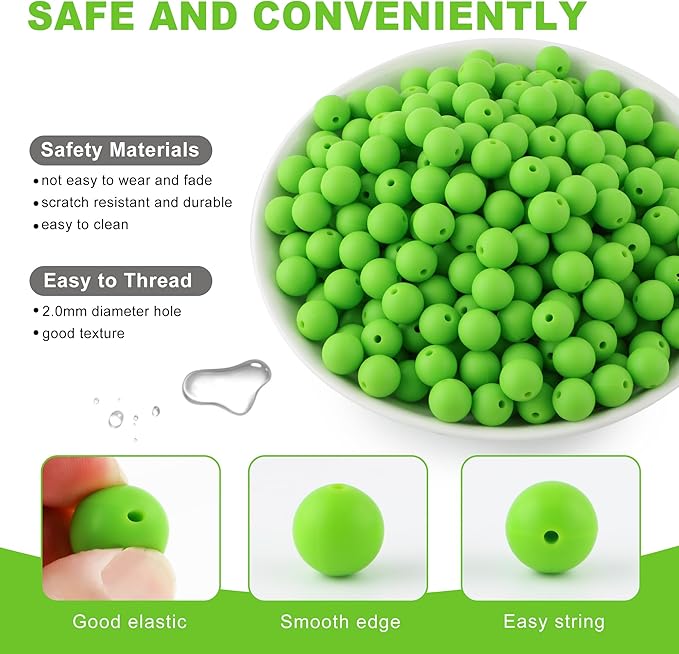 160Pcs 12mm Silicone Beads for Keychain Making Bracelet Necklace, Bulk Round Silicone Beads for Pens（Chartreuse）