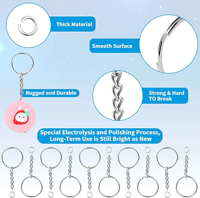 Paxcoo 50Pcs Keychains with Chain and 50 Pcs Jump Rings, Keychain Rings Kit Findings Bulk for Keychain Making Supplie DIY Crafts