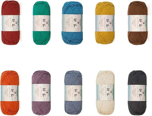 Susan’s Family 4‑Ply Yarn Combo 10 Packs – 60% Cotton 40% Acrylic Yarn for Knitting & Crochet, DIY Scarf & Blanket Pattern & Video Tutorials, Handmade Gift - Color Master (06#Rainbow Beans)