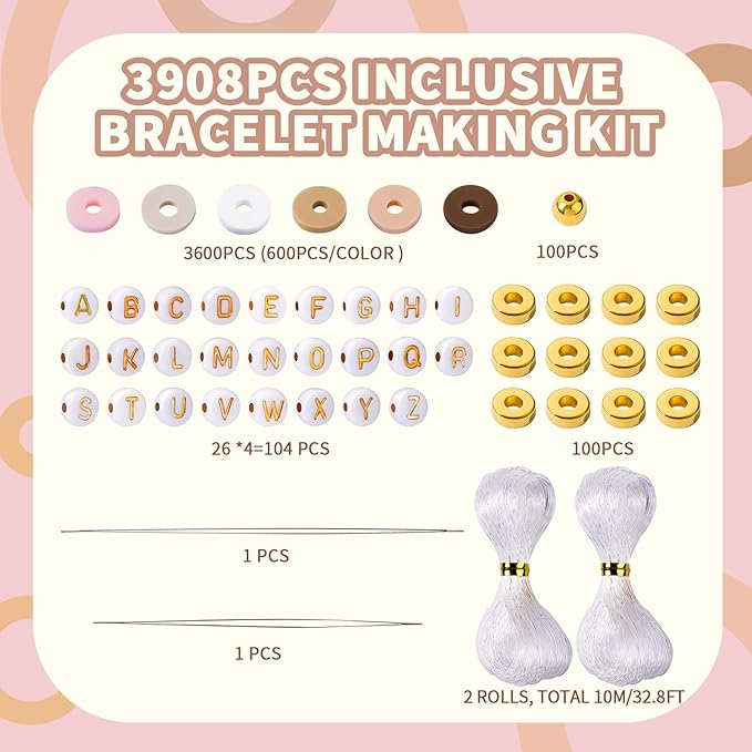 LEOBRO 3908PCS Clay Beads Bracelet Making Kit, Bracelet Beads Kit, for Bracelet Jewelry Making, Arts and Crafts