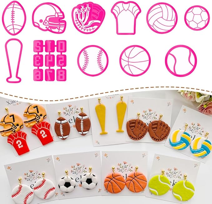 Xaekicr Sports Theme Polymer Clay Cutters Set – Multiple Shapes Clay Cutters for Polymer Molds, Clay Earring and Tools