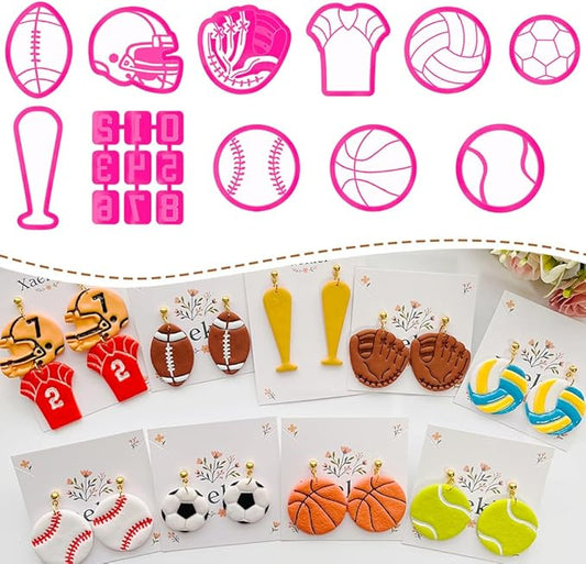 Xaekicr Sports Theme Polymer Clay Cutters Set – Multiple Shapes Clay Cutters for Polymer Molds, Clay Earring and Tools