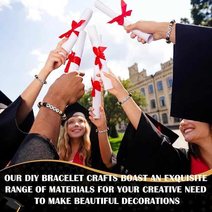 Highergo 1200 Pcs Graduation Bracelets Class of 2026 End of Year Graduation Gifts Black Gold Bead Bracelet Set DIY Craft Congrats Grad Stretch Graduate Jewelry Accessories Outfits Party Gifts Favors