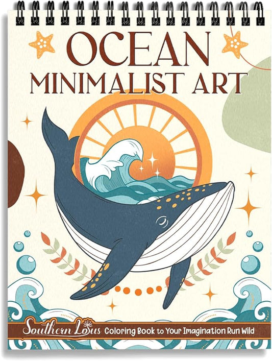 SOUTHERN LOTUS Spiral Coloring Book Ocean Minimalist Art Edition, Featuring Inspiring Animal Designs for Stress-Relief Relaxation Lovers